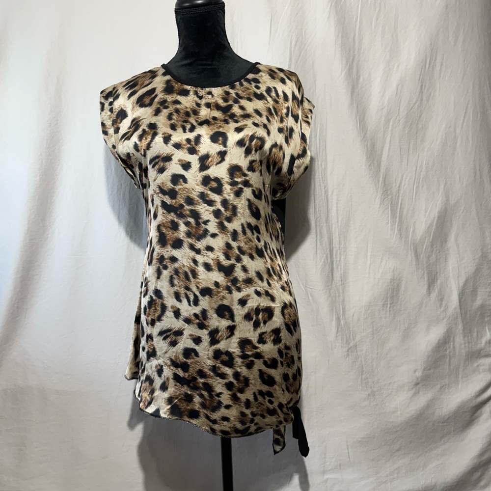 Kaktus Leopard Print Cap Sleeve Top - Beige, Brown, Black